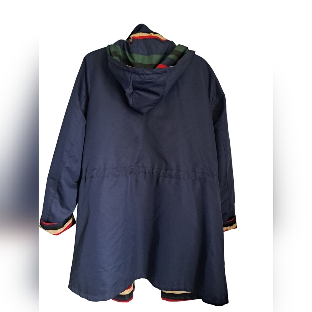 C WONDER Reversible hooded jacket solid navy multi stripe zip windbreaker size L - Picture 5 of 6